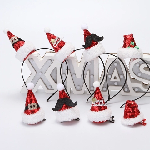 Cerchietto Molletta Per Capelli Mini Cappello Di Natale Paillettes Peluche Per Arredamento Festa Regalo Donne Bambini
