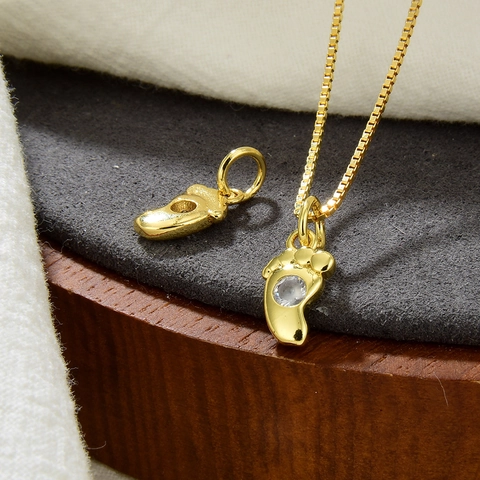 Baby Footprint Pendant 18K Gold Plated Copper With Colorful Zircon Mini Bohemian Retro DIY Jewelry Accessory For Women