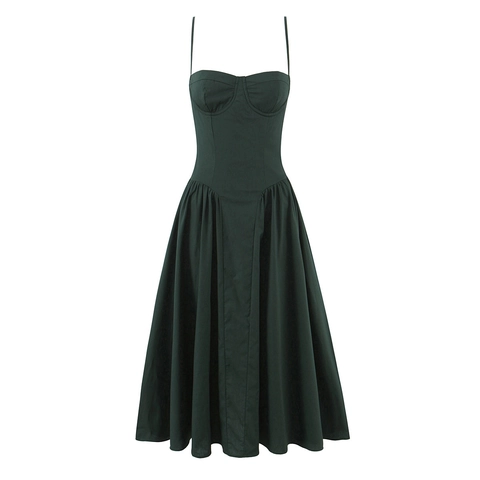 Dames Vintage Corset Spaghettibandjes Jurk Effen Kleur Getailleerde Taille Full Swing A-Lijn Maxi Jurk Feest Casual Jurk