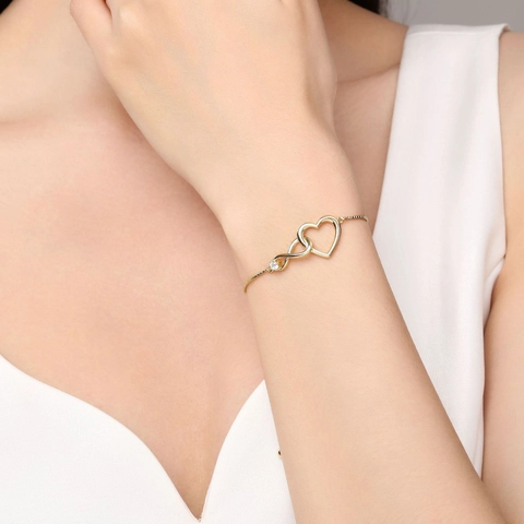 Unendlichkeit Herz Armband S925 Sterlingsilber Kupfer Zirkon Verstellbarer Schiebeverschluss Romantisches Elegantes Geschenk Schmuck
