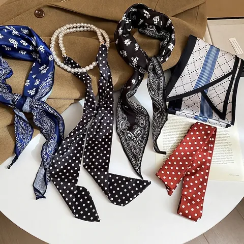 Collana Sciarpa Di Raso Stampata Vintage Per Donna Retro Paisley Motivo A Pois Cravatta In Raso Accessorio Elegante Versatile