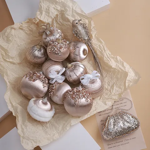 Addobbi Per Albero Di Natale Oro Champagne Decorazioni Appese Schiuma Velluto Con Paillettes Künstliche Perle Elegante Festa Di Vacanza Arredamento Casa