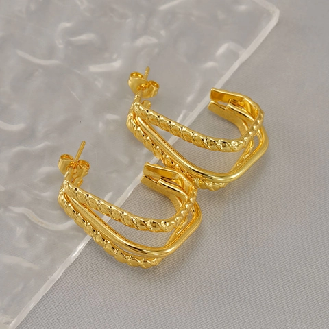 Multi-layer Stainless Steel Earrings 18K Gold Plated Geometric Square U-shape Textured Twisted Minimalist Fashion Jewelry Women