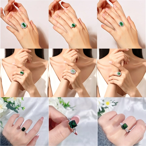 S925 Sterlingsilber Smaragdgrün Zirkonia Ringe Für Damen Vintage Luxus Geometrisch Hochzeit Bankett Finger Schmuck