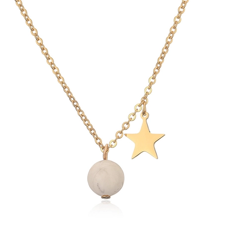 Edelstahl Stern Naturstein Anhänger Halskette Für Damen Gold Silber Minimalistisch Elegant Mode Schlüsselbein Kette Schmuck
