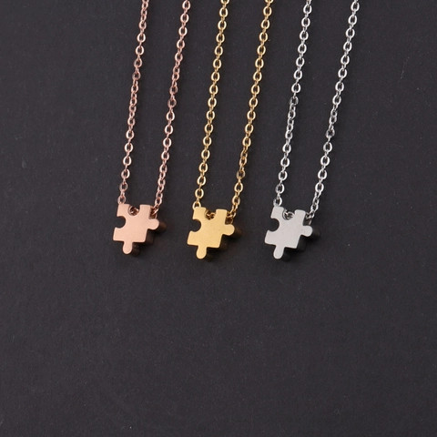 Puzzle Piece Pendant Necklace Stainless Steel Mirror Polished Minimalist Geometric Neck Jewelry For Best Friends Unisex