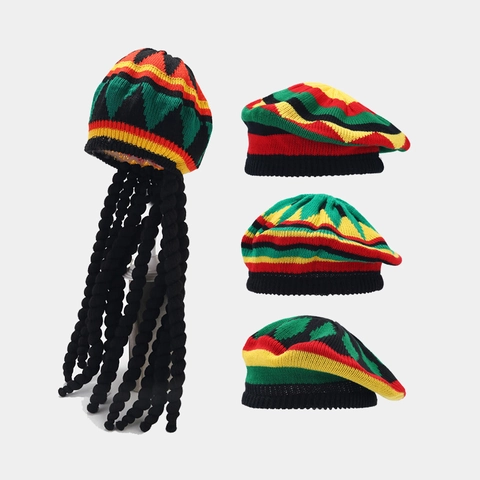 Gorro De Punto Estilo Rasta Jamaicano Acrílico Retro Colorido Patchwork Para Accesorios De Disfraces De Halloween