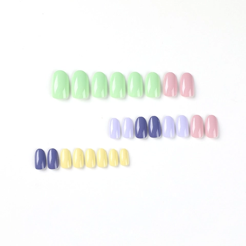 Glossy Press On Nails Full Cover Macaron Solid Color Square Round Manicure Art For Women Simple Fresh Style