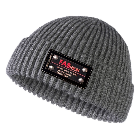 Πλεκτό Σκουφάκι Beanie Ακρυλικό Ζεστό Χειμερινό Εξωτερικό Streetwear Μόδα Δερμάτινο Έμπλαστρο Πριτσίνι Για Ενήλικες Unisex