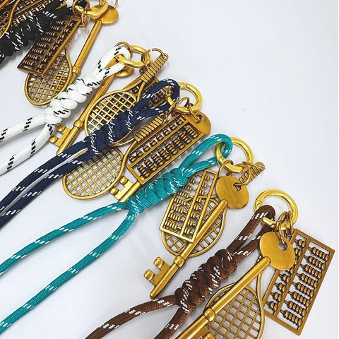 Retro Keychain Zinc Alloy Abacus Tennis Racket Key Pendants Woven Rope Bag Charm Creative Decorative Accessory
