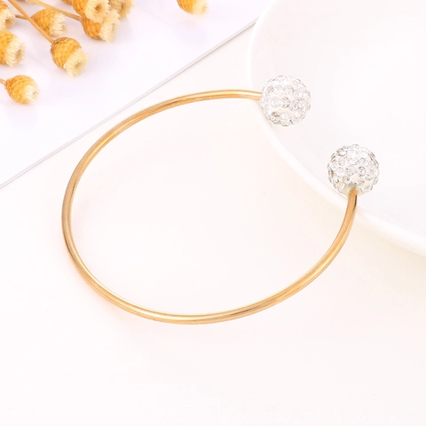 Minimalist Cuff Bangle Bracelet For Women Stainless Steel With Rhinestone Balls Open C Shape Elegant Fashion Jewelry