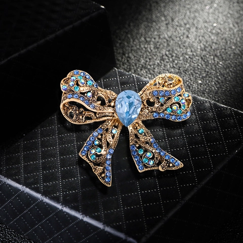 Broche De Lazo Vintage Para Mujer Aleación De Lujo Diamantes De Imitación Cristal Elegante Retro Joyería