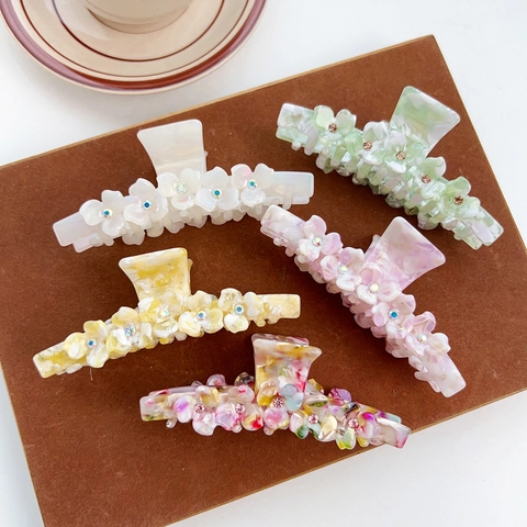 Elegante Bloem Haarklem Van Acetaat Met Strass Marmertextuur Retro Haaraccessoires Voor Vrouwen