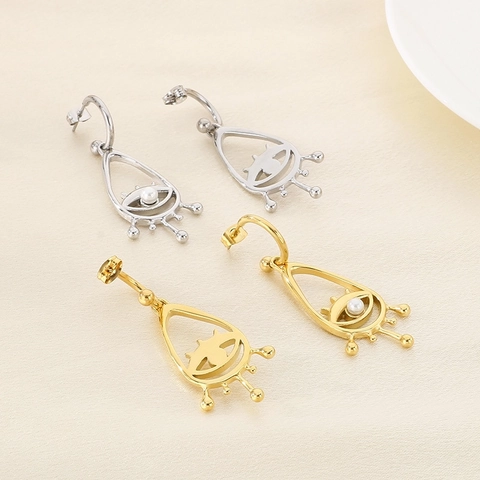 Pendientes Colgantes De Ojo Turco Acero Inoxidable Huecos Forma Gota De Agua Con Perla Artificial De Imitación Estilo Boho Mujeres