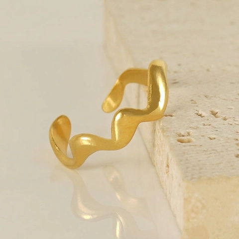 Anello A Onda Irregolare Placcato Oro 18K Acciaio Inossidabile Minimalista Organico Ondulato Aperto Regolabile Gioielli Donna