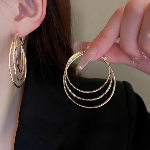 Multi-Layer Round Hoop Earrings Alloy Geometric Statement Jewelry With Silver Earring Post For Women Fashion Elegant Minimalist