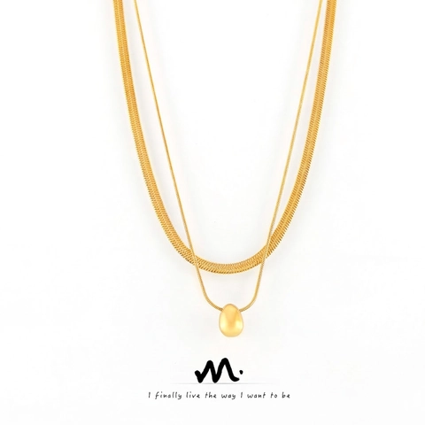 Collar De Doble Capa Acero Inoxidable Cadena De Serpiente Plana Colgante De Gota De Agua Chapado En Oro Joyería Elegante Para Mujer