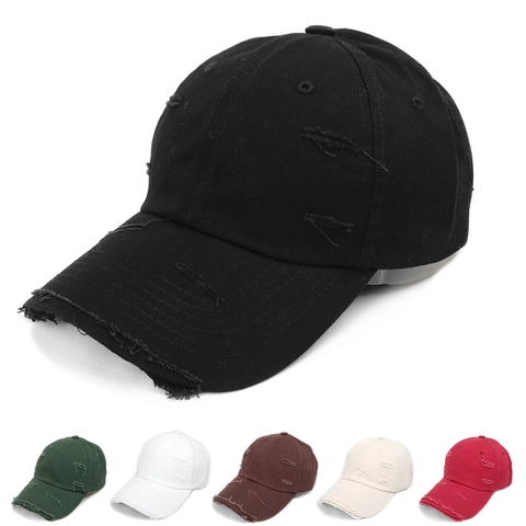 Cappellino Da Baseball Lavato Vintage Distrutto Foro Strappato Bordo Grezzo Colore Solido Cotone Cappello Da Sole Unisex