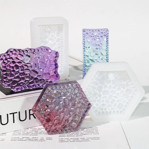 Silikonform Für Harzguss DIY Diamantoberfläche Anhänger Tag Sechseck Rund Herz Formen Flexibles Handwerkzeug