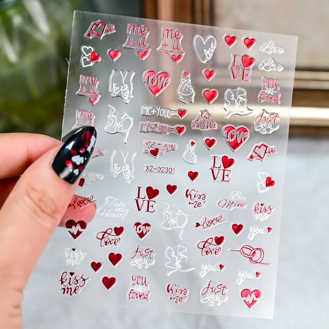 Adesivi Per Unghie Cuore San Valentino Lettera D'Amore Romantica Decorazione Per Manicure Adesiva 3D Per Donne