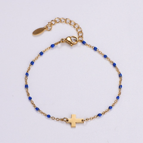 Bracciale In Acciaio Inossidabile Placcato Oro Con Perline Colorate E Ciondolo A Croce Gioielli Religiosi Per Donna Uomo Regolabile