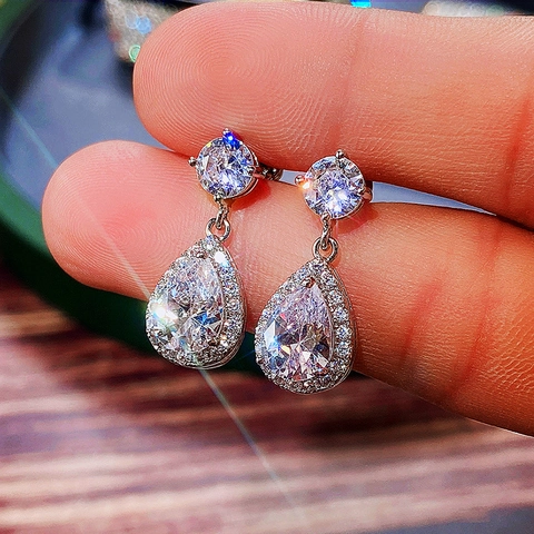 Water Drop Dangle Earrings Copper AAA Zircon Pear Cut Pear Shaped Full Rhinestone Inlaid Elegant Jewelry For Women