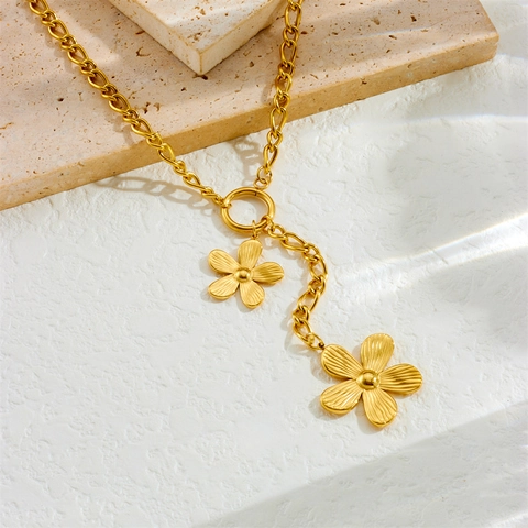 Collana Con Ciondolo In Acciaio Inossidabile Con Ciondoli Fiore Cuore Sole Luna Moneta E Cristallo Goccia D'acqua Nappa Lunga Per Donna