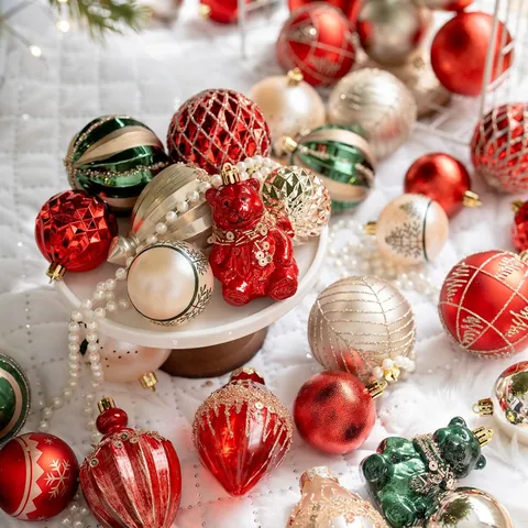 Luxury Christmas Ball Ornaments Set For Tree Plastic Multi Color Baubles Snowflake Pattern Xmas Holiday Home Decorations
