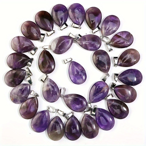 Pendentif Améthyste Naturelle Forme Goutte Bijoux Pierre Gemme Pour Femme Style Élégant Et Tendance