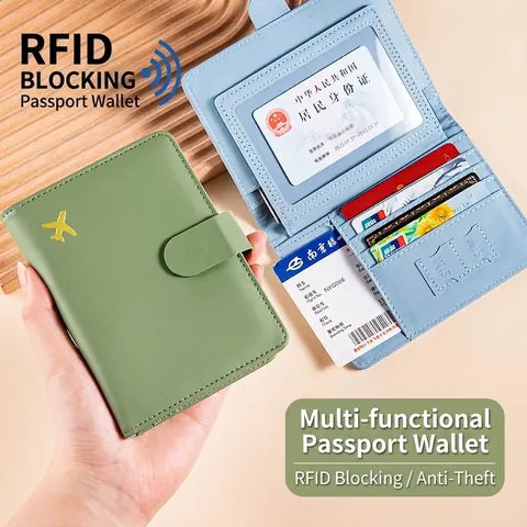 Porta Passaporto Blocco RFID Organizzatore Di Viaggio Multifunzionale In Pelle PU Portafoglio Carte Con Slot SIM Motivo Aereo