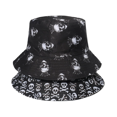 Skull Print Bucket Hat Polyester Sunscreen Hip Hop Streetwear Outdoor Summer Sun Cap Unisex