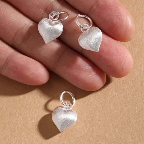 Colgante de Forma de Corazón Cepillado de Plata de Ley 925 Accesorios de Joyería DIY para Hacer Collares Pulseras Charms