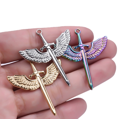 Winged Sword Pendant Necklace 304 Stainless Steel Vacuum 18K Gold Plated Gothic Punk Style Jewelry For Women Men