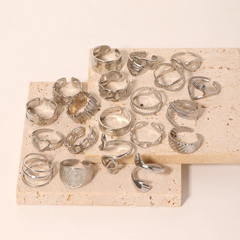 Anillos Abiertos Ajustables De Acero Inoxidable Para Mujer Minimalista Corazón Cadena Geométrico Serpiente Pluma Infinito Punk