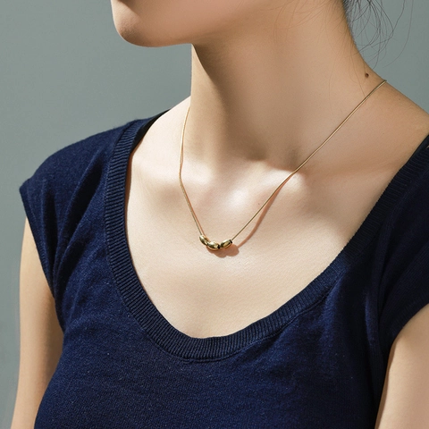 Collar De Acero Inoxidable Con Cuentas Ovaladas Deslizantes Cadena De Serpiente Joyería Diaria Minimalista Chapado En Oro 14k Para Mujeres