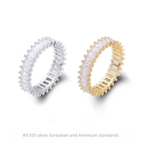 Anello Eternity in Argento Sterling 925 con Zirconia Quadrata Taglio Rettangolare CZ Per Donna Placcato Oro Gioielli Moda Regalo