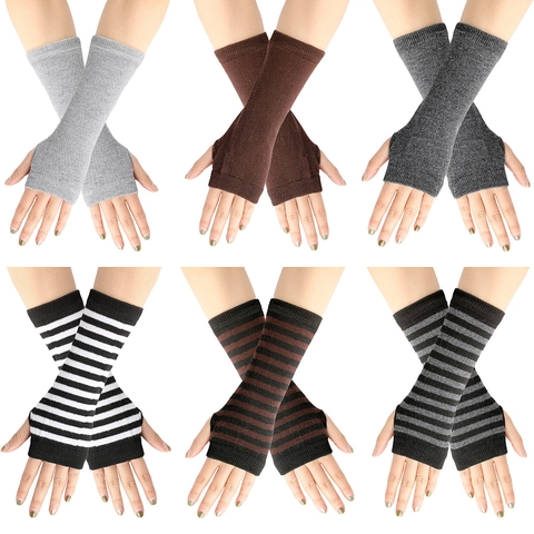 Gants Sans Doigts Mitaines En Tricot Polyester Rayé Trou Pour Pouce Élastique Long Punk Street Cosplay Femmes Hommes Enfants