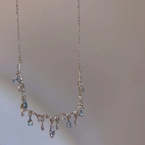 Irregular Geometric Water Drop Tassel Pendant Necklace Women Titanium Steel Clavicle Chain Individual Sweet Cool Rhinestone Jewelry