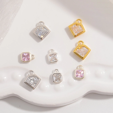 925 Sterling Silver Square Rhombus Geometric Pendant Cubic Zirconia DIY Jewelry Accessories Minimalist Fashion Women
