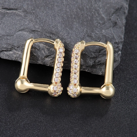 Luxury Minimalist Copper Zirconia Geometric U-Shaped Hoop Earrings For Women Gold Plated Fashion Bone Jewelry Accessory