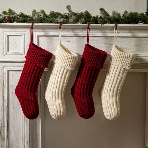 Weihnachtsstrümpfe Gestrickt Acryl Zopfmuster Quasten Kamin Aufhängen Feiertag Geschenktüten Klassisch Rustikal Deko