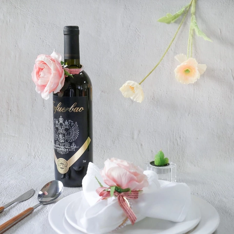 Artificial Rose Flower Napkin Rings With Artificial Pearls Ribbon For Valentine's Day Wedding Party Table Decoration