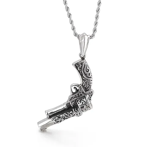 Vintage Punk Revolver Pistol And Tank Pendant Stainless Steel Hip Hop Military Retro Silver Men Jewelry Necklaces