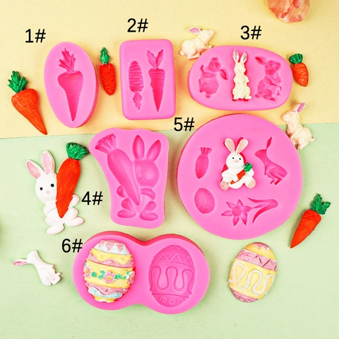 Silicone Mold Rabbit Carrot Easter Egg Flower For Fondant Chocolate Cake Decorating DIY Clay Crafting Resin Casting