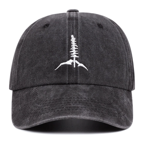 Baseballcap Gewassen Katoen Distressed Geborduurde Bergboom Outdoor Zonbescherming Retro Stijl Verstelbaar Voor Heren Dames