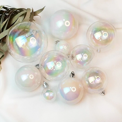 Kerstbal Ornamenten Iriserend Transparant Plastic Hangende Ballen Voor Feestboom Decoratie Regenboog Glans