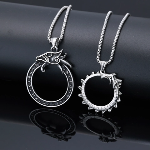 Retro Dragon Pendant Necklace Stainless Steel Runic Celtic Knot Gothic Punk Norse Viking Mythology Jewelry For Men Women