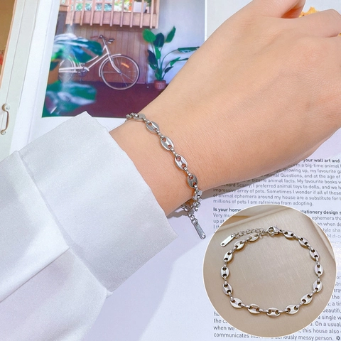 Pulsera De Cadena De Grano De Café Nariz De Cerdo De Acero Inoxidable Chapado En Oro Joyería Minimalista Retro Francesa