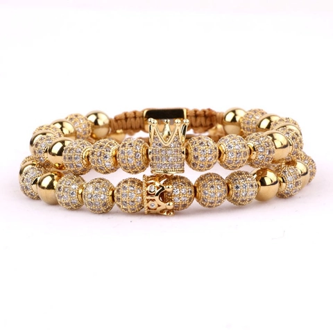 Luxury Brass Crown Beaded Bracelet Micro Paved Zirconia Adjustable Hand String For Men Women Fashion Jewelry Valentine Gift