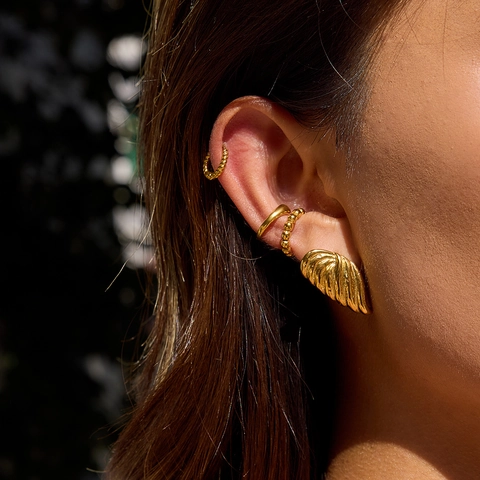 Stainless Steel Stud Earrings Waterproof Hypoallergenic Gold Plated Round Geometric Spiral Texture Niche Design For Women